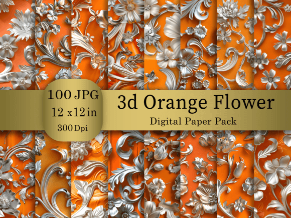3D Orange Flower Digital Paper Bundle: A Versatile Design Solution for Creative Projects