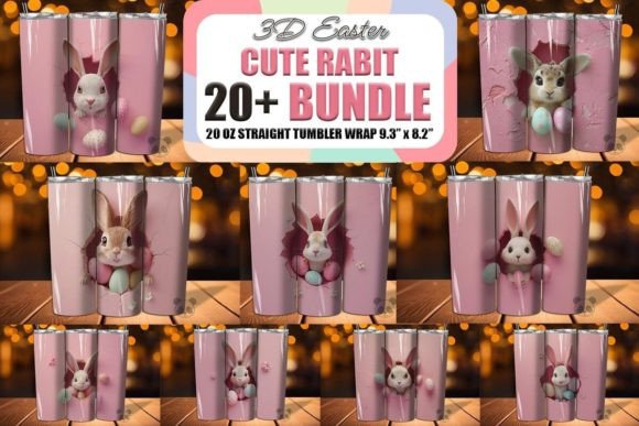 Easter Cute Rabbit 3D Tumbler Wrap Bundle: A Charming Addition to Your Spring Collection