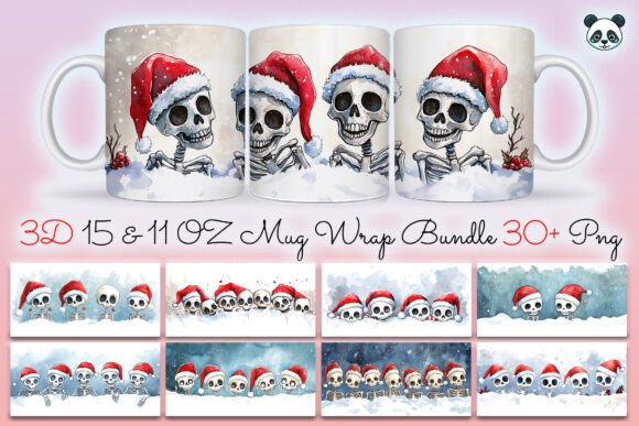 Embrace the Spooky Charm with Cute Skeletons Mug Wrap Bundle