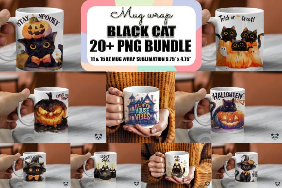 Halloween Black Cat Mug Wrap Bundle: A Spooky and Stylish Addition to Your Seasonal Decor