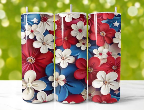 Patriotic Tumbler Wrap with Pink Flowers