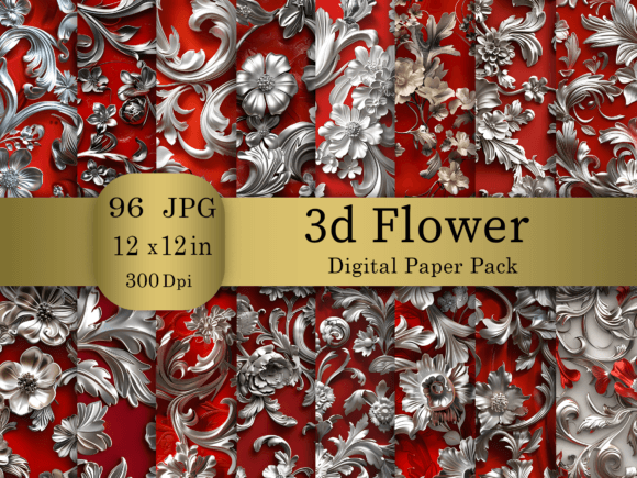 Sliver 3d Flower Digital Paper Bundle: A Versatile Design Collection for Creative Projects